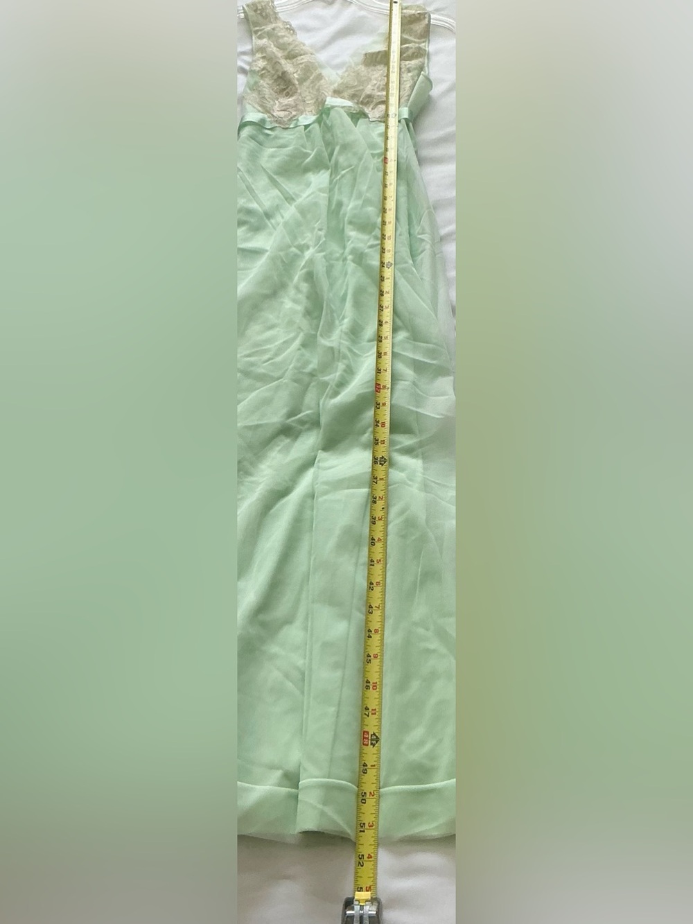 VTG Shadowline Peignoir Set Mint Green Nylon Chiffon Nightgown Gown Robe Lace S - Picture 9 of 16
